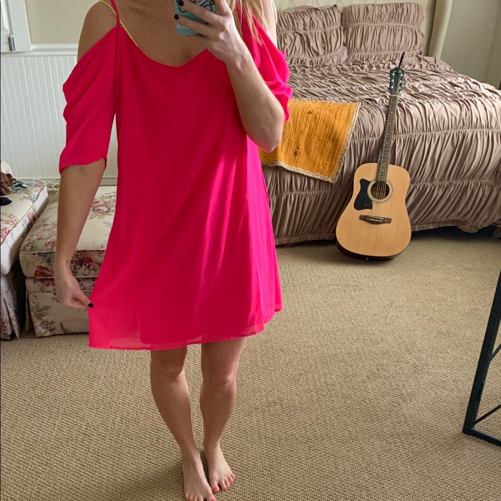 Bright Pink Open Shoulder Dress